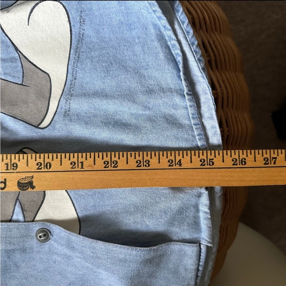 Light Blue Cartoon Character Women's Button Down Shirt - Picture 5 of 7